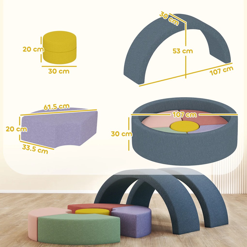 AIYAPLAY Traseu motricitate bebe modul motricitate bebe 7 piese cu husă lavabilă 107 x 107 x 30 cm multicolor | Aosom Romania