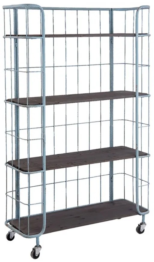 Etajera albastra, din metal, aspect vintage, Chariot