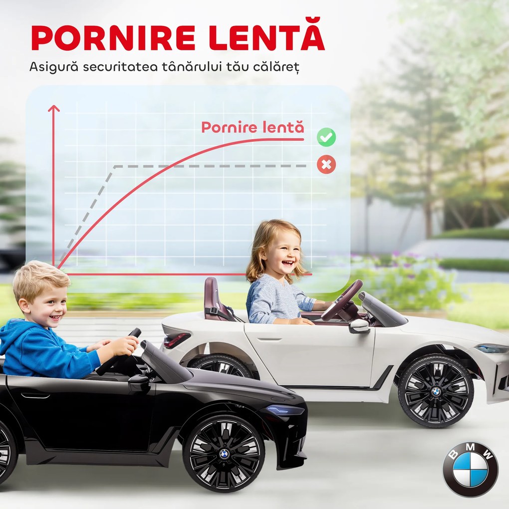 Mașină electrică pentru copii 3-8 ani cu licență BMW cu telecomandă, claxon și faruri, 115x67x45cm negru-roșu-albastru deschis HOMCOM | Aosom Romania