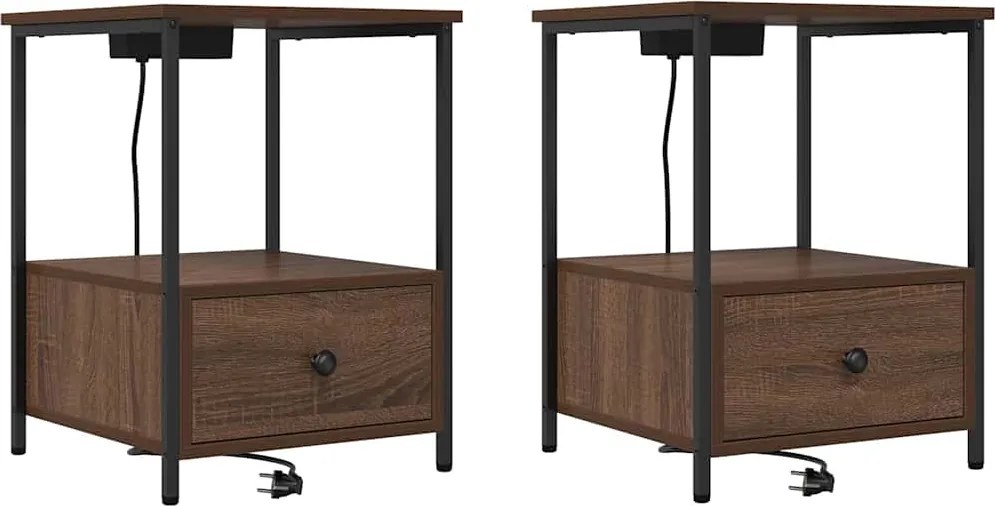 vidaXL Dulap de noapte cu sertar 2 pcs Stejar închis 42 x 41 x 56 cm