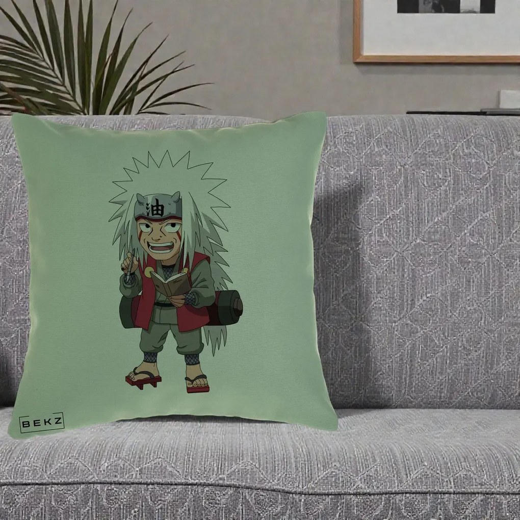 Perna Personalizata Naruto Jiraiya Sensei Chibi, 40x40 cm, Verde, Husa Detasabila, Perna Inclusa, BEKZ®