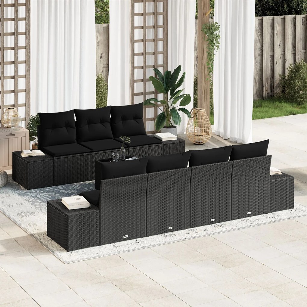 vidaXL Set de canapea de grădină cu perne, negru, poliratan