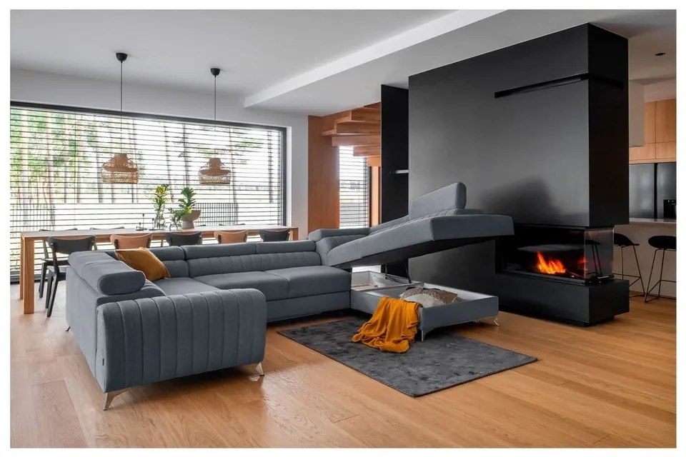 Colțar albastru extensibil/cu spațiu de depozitare (cu colț pe partea dreaptă/în formă de "U") Louis – ELTAP