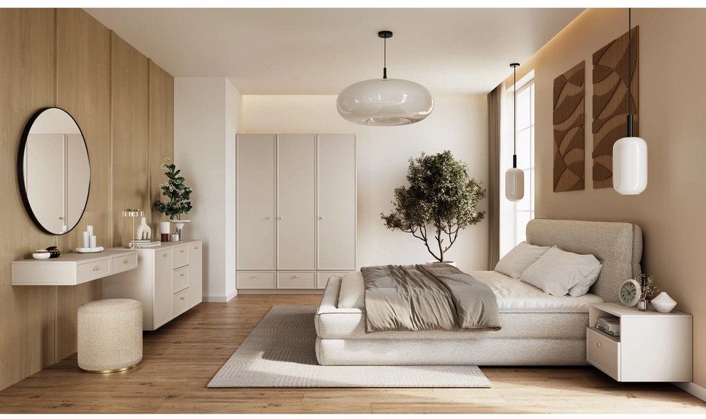 Comodă suspendată cu sertare Lorini 150 cm - cașmir / mânere aurii