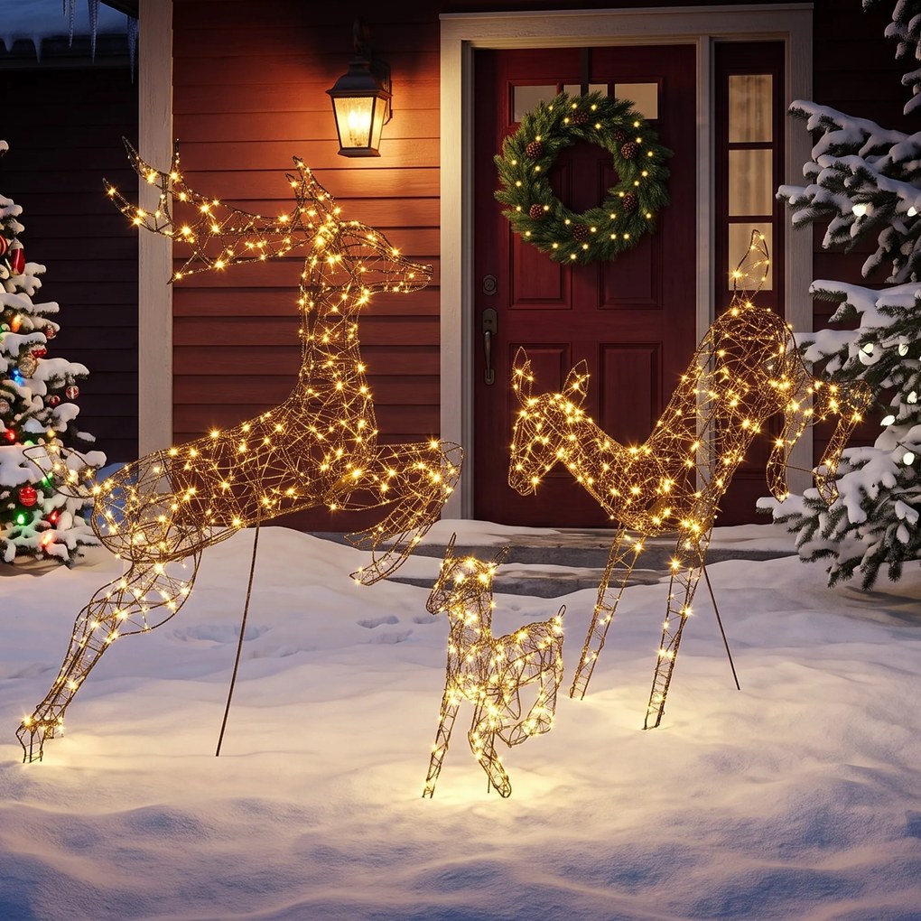 Outsunny Set 3 reni luminoși de Crăciun pentru exterior, 120 cm, 200 LED-uri alb cald, 8 moduri de iluminare, timer, maro | Aosom Romania