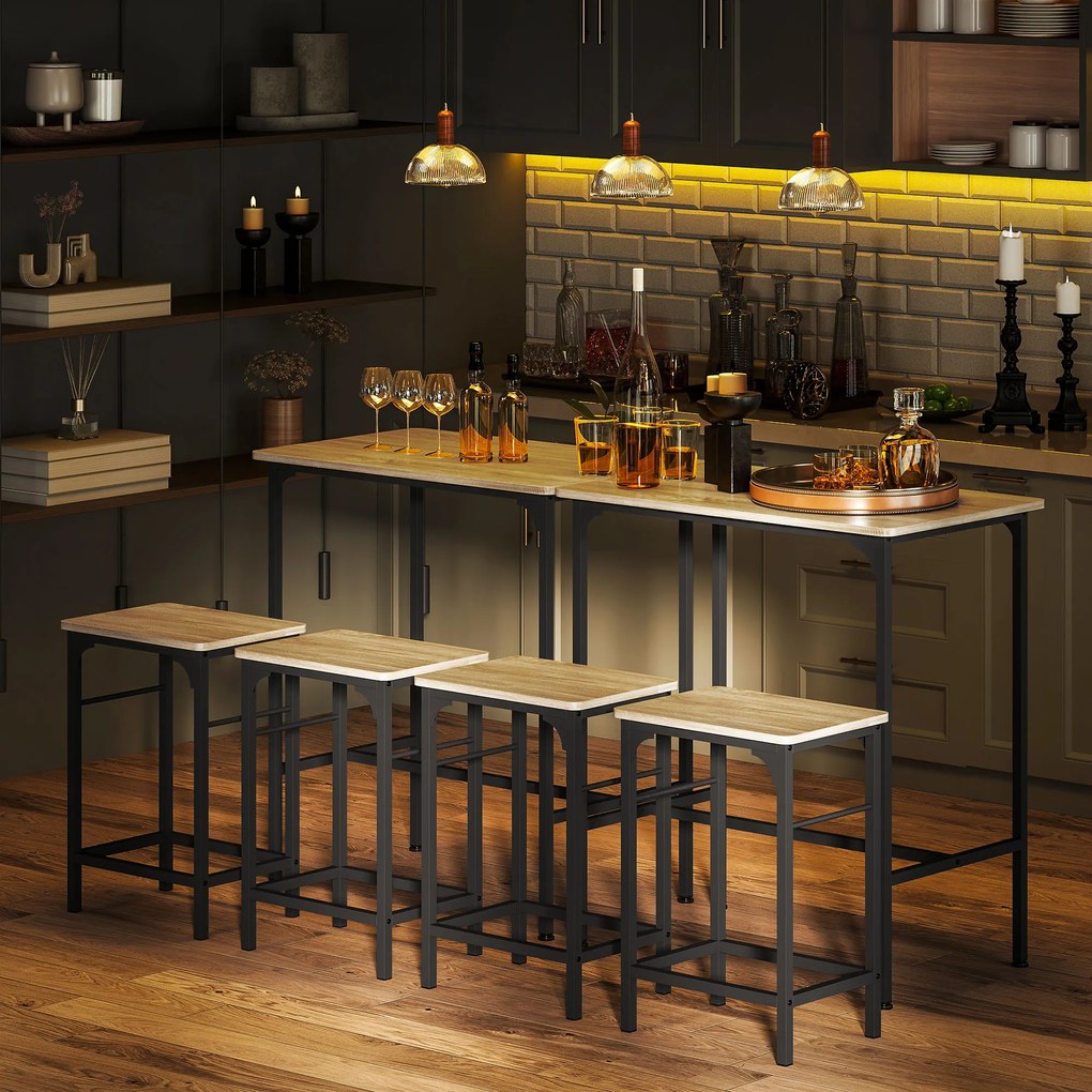 HOMCOM Set Mobilier Bar 3 Piese cu Masă de Bucătărie și 2 Scaune de Bar, Negru și Lemn | Aosom Romania