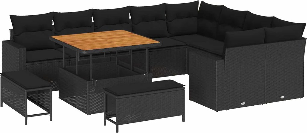 vidaXL Set de canapele pentru grădină cu pernă 13 pcs Negru poliratan
