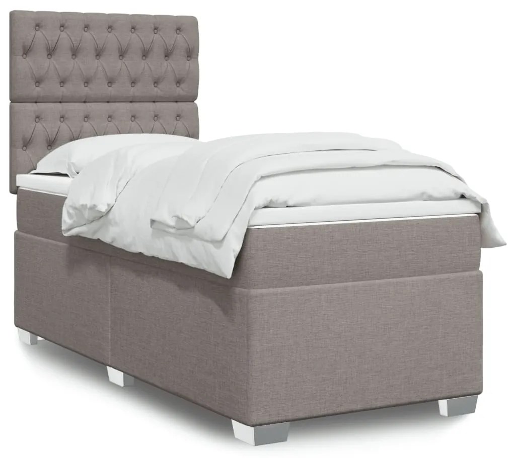 vidaXL Pat box spring cu saltea, gri taupe, 90x200 cm, textil