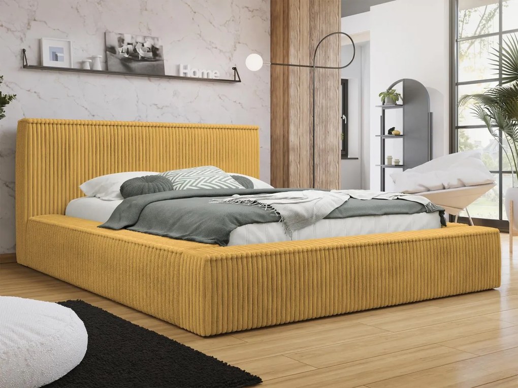 Pat matrimonial 140 cm Gretty S (muștar) (cu somieră) (cu sp. depozitare). Promo -17%. 1104129