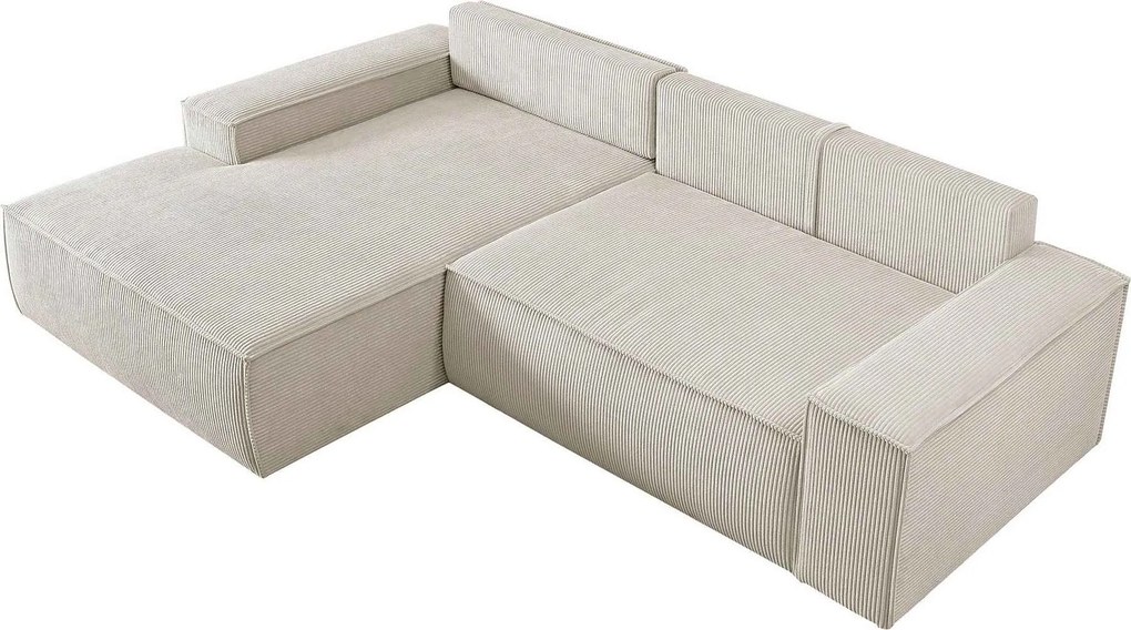 Coltar extensibil ~Hayak~ cu lada de depozitare, 267x167 cm, culoare bej, material catifea velur