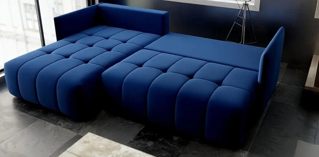 Colțar extensibil dumonde cu ladă de depozitare si sezut confortabil din spuma high-density, Malta Royal Blue 235x185 cm