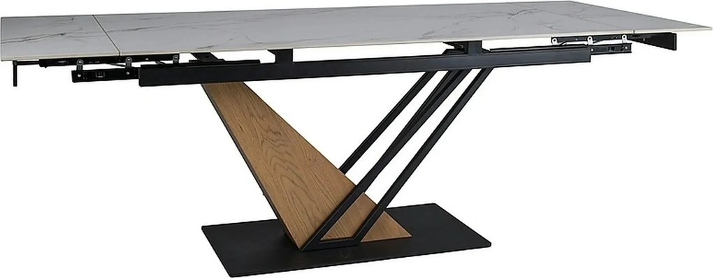 Masa extensibila GENESIS, alb cu efect de marmura/negru/stejar, 180/24