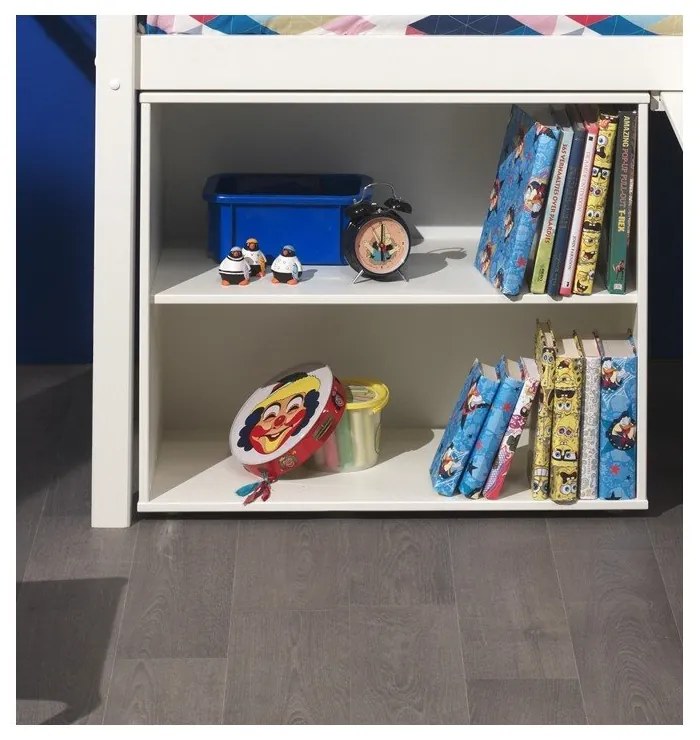 Pat pentru copii alb înalt din lemn masiv de pin cu spațiu de depozitare 90x200 cm PINO – Vipack