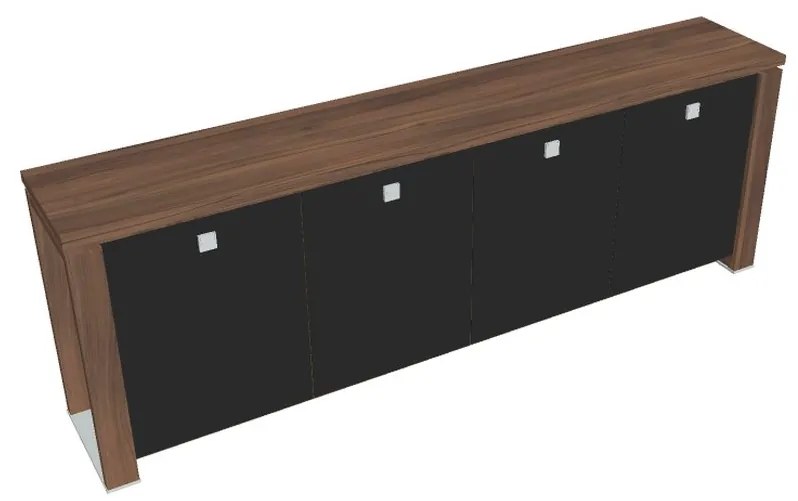 Dulap mic Verno+ 260 x 46 x 90 cm, uși de sticlă, nuc / negru