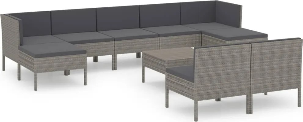 vidaXL Set mobilier de grădină cu perne, 10 piese, gri, poliratan