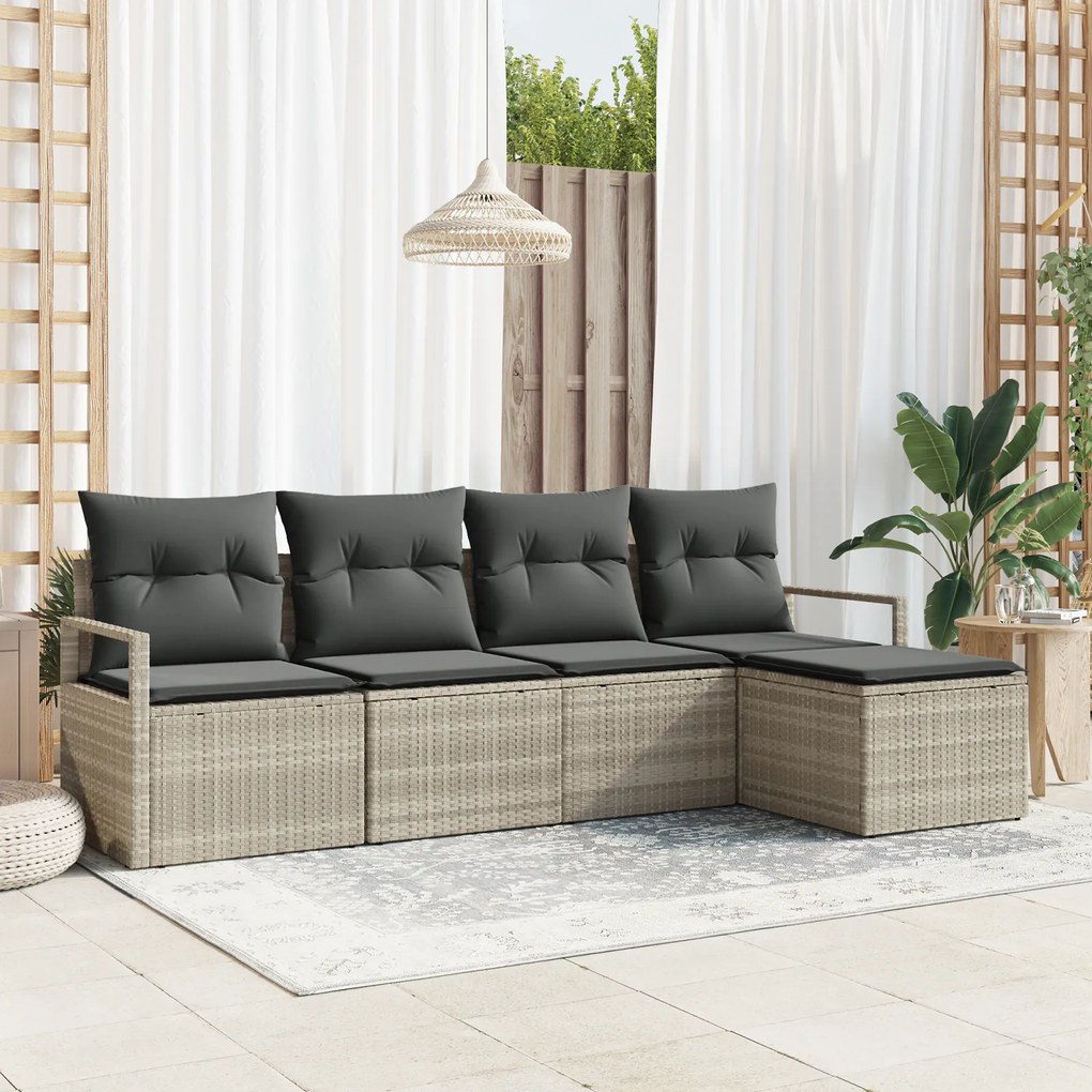 vidaXL Set de canapele pentru grădină 5 pcs Gri deschis Rattan poli