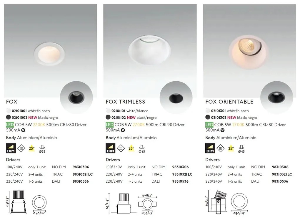 Spot LED dimabil / incastrabil tavan / plafon FOX TRIMLESS alb 5W
