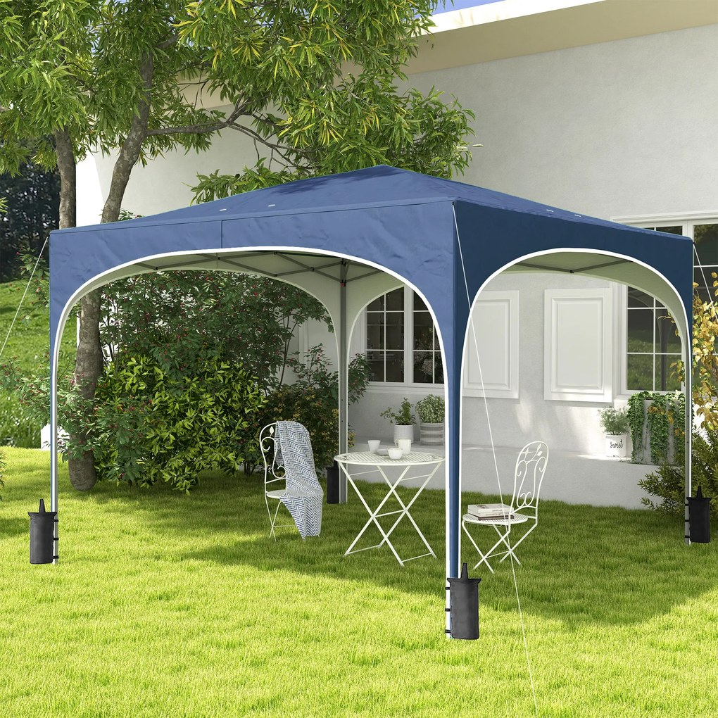 Outsunny Pavilion pliabil, reglabil în înălțime, Stâlpi metalici, acoperiș rezistent, inclusiv geantă de transport, 2,95 x 2,95 x 2,55m, Albastru închis | Aosom Romania