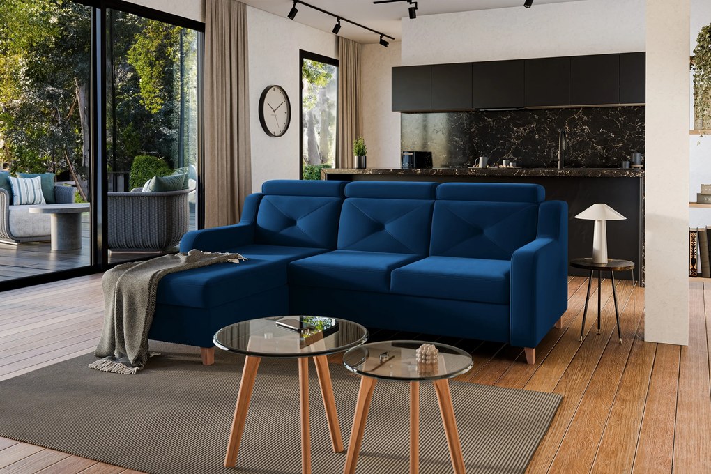 Colțar extensibil Laksaro pe stânga - catifea albastră Trinity 31