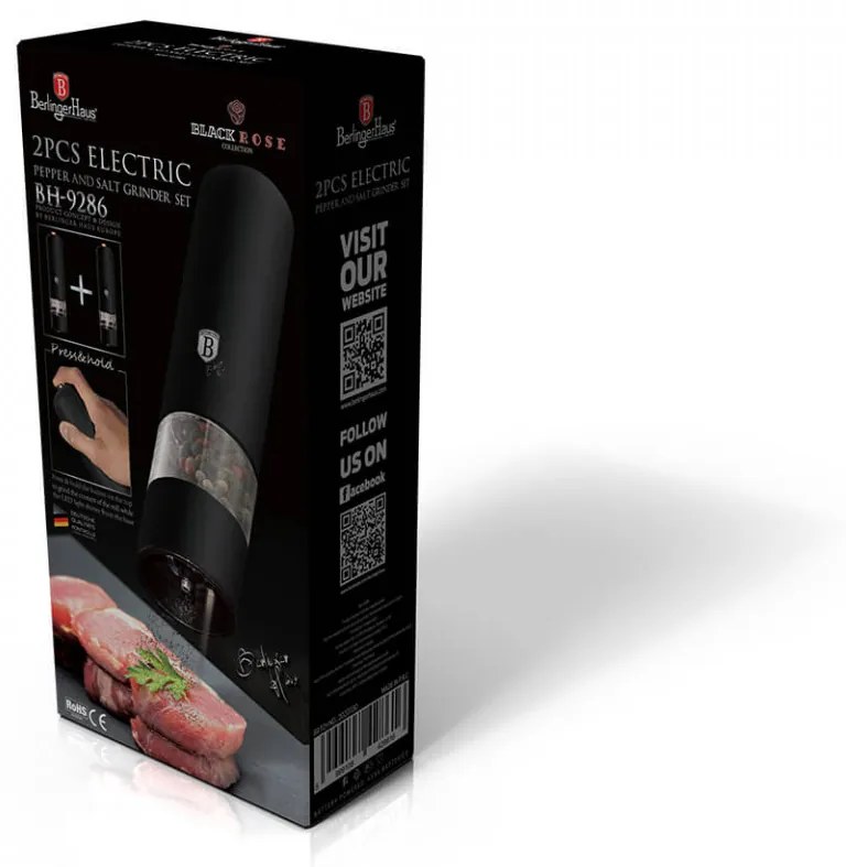 Set 2 Rasnite electrice pentru sare si piper Black Rose Collection BerlingerHaus BH 9286