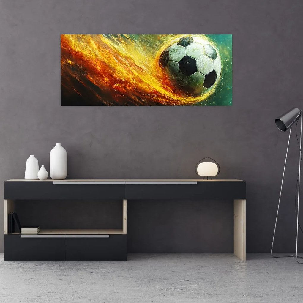 Tablou - Minge de Fotbal în Zbor (120x50 cm)