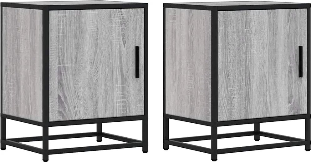 vidaXL Noptiere 2 buc Gri Sonoma 40x31x50 cm lemn prelucrat și metal