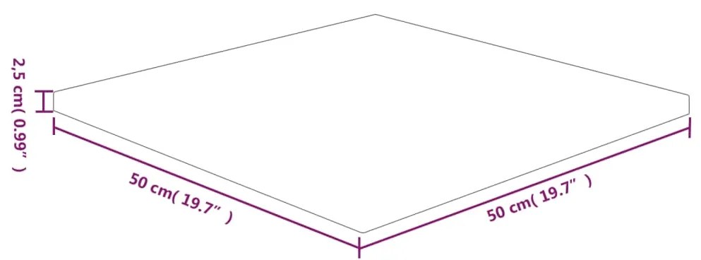 Blat de masa patrat, 50x50x2,5 cm, lemn masiv stejar netratat