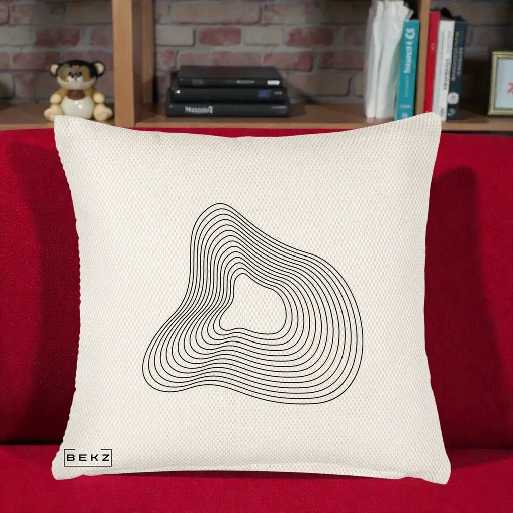 Perna Decorativa Abstract Linii Organice, 40x40 cm, Crem Reliefat, Husa Detasabila, Perna Inclusa, BEKZ®