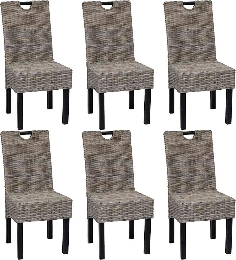 vidaXL Scaun de bucătărie din ratan Kubu, lemn de mango, 6 buc.