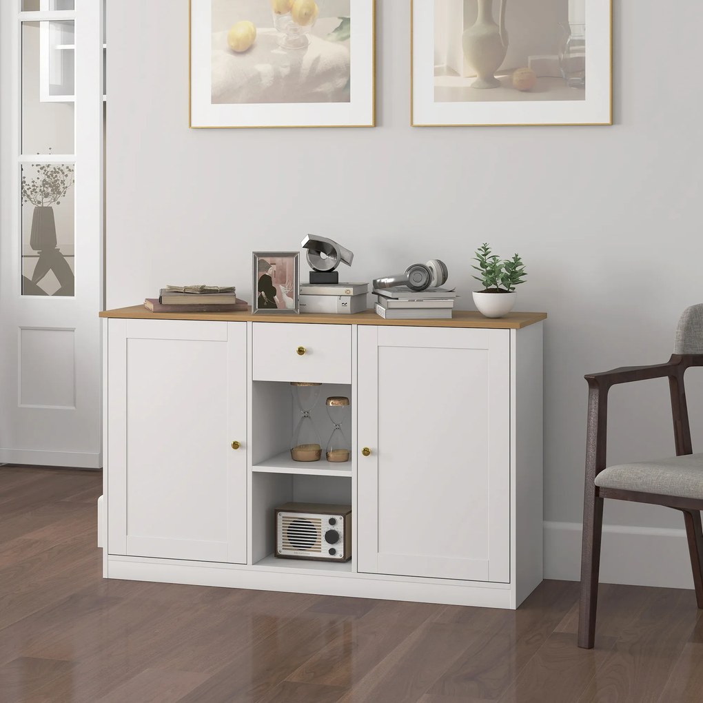 HOMCOM Comodă de bucătărie, Sideboard cu Sertar, Dulapuri, Rafturi, Span, Alb | Aosom Romania