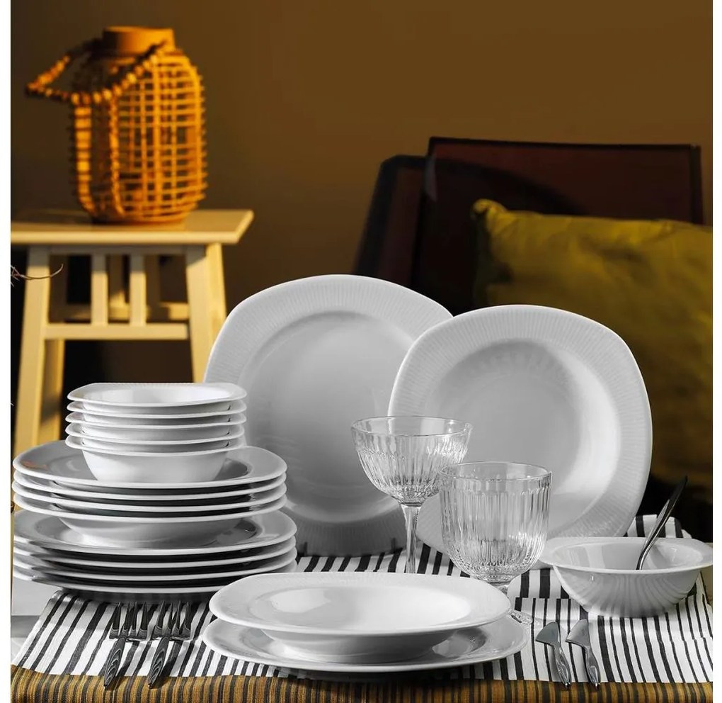 Set de veselă din porțelan, 18 piese, alb