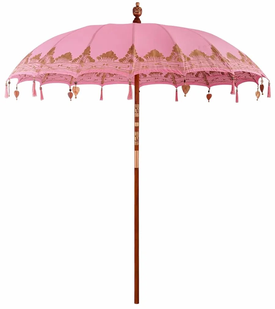 vidaXL Umbrelă de soare Altele Manual Roz x 260 cm Bumbac și lemn masiv