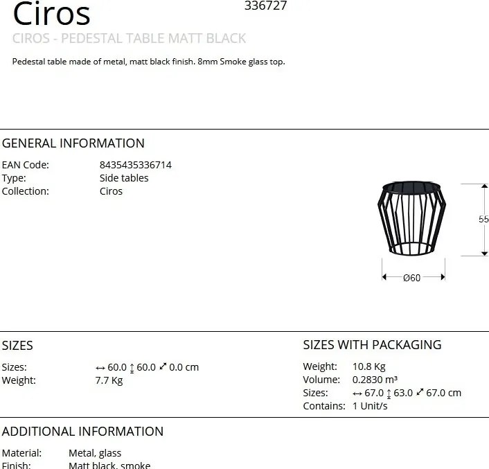 Masuta laterala design modern Ciros 60cm