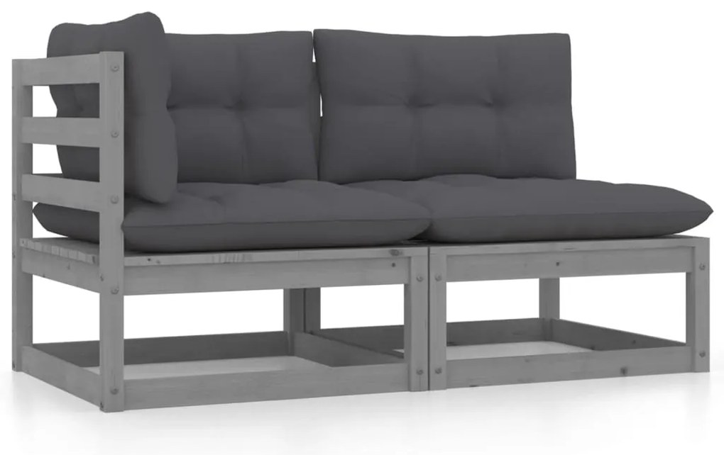 vidaXL Set mobilier de grădină cu perne, 2 piese, gri, lemn masiv pin