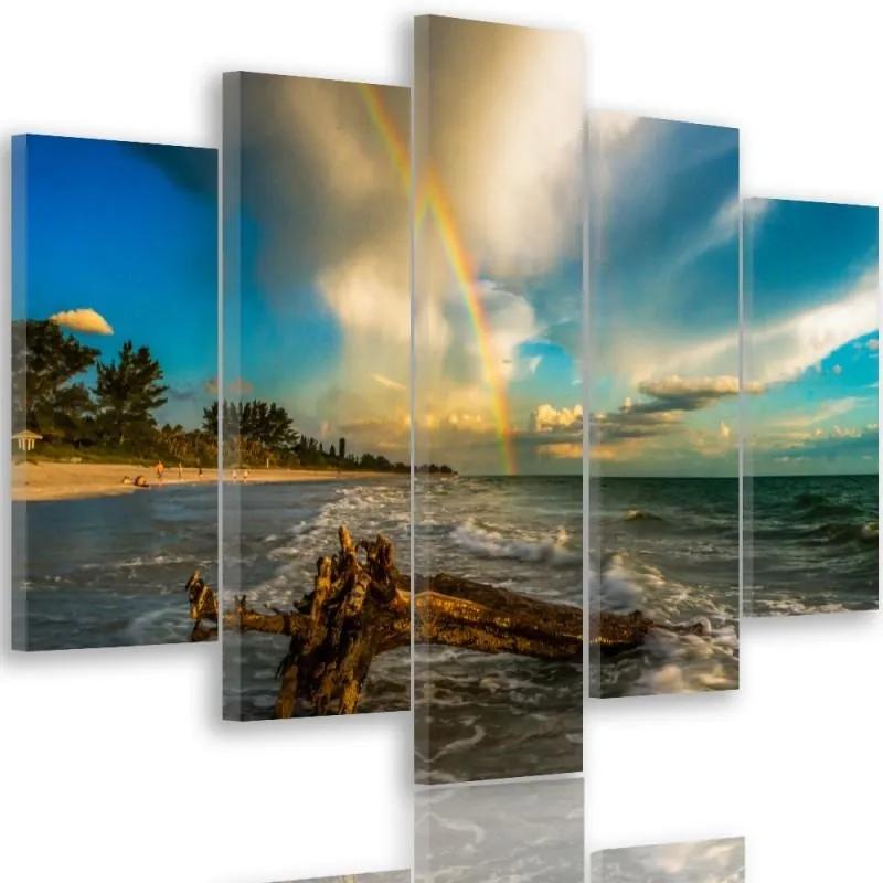 CARO Tablou pe pânză - Rainbow Over The Beach 150x100 cm