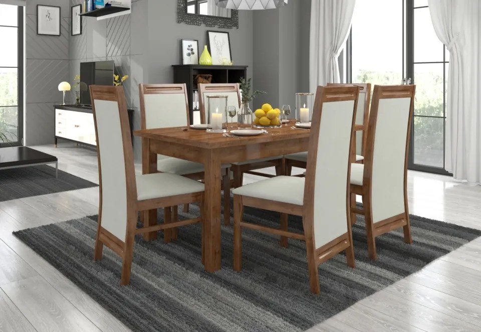 Set de masa extensibila si 6 scaune tapitate, RODOS 7, ADRK Furniture (Culoare: Sonoma)