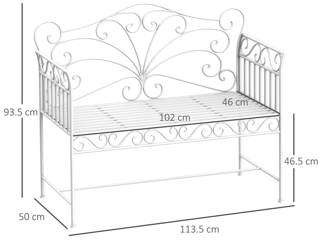 Bancuta cu 2 Locuri pentru Gradina Outsunny, Fier, Alb, 109.5x51x95.5cm | Aosom Romania