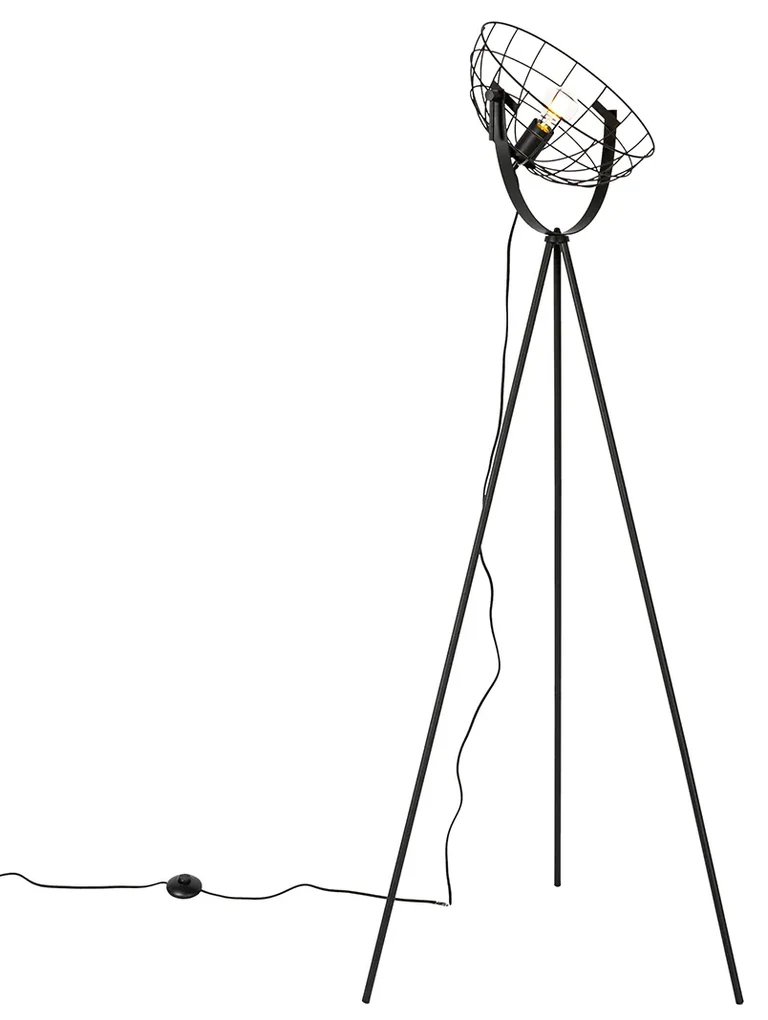 Lampă de podea industrială cu trepied neagră 35 cm reglabilă - Hanze