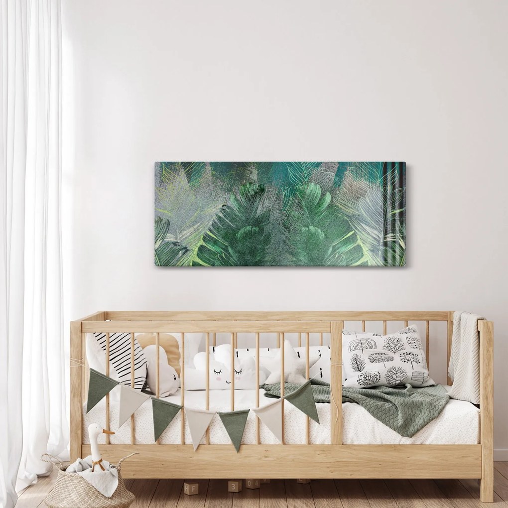 Tablou - Textura de beton cu frunze (120x50 cm)