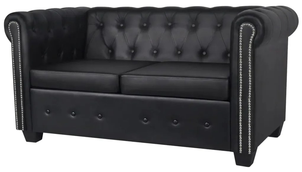 242369 vidaXL Canapea Chesterfield cu 2 locuri, piele artificială, negru