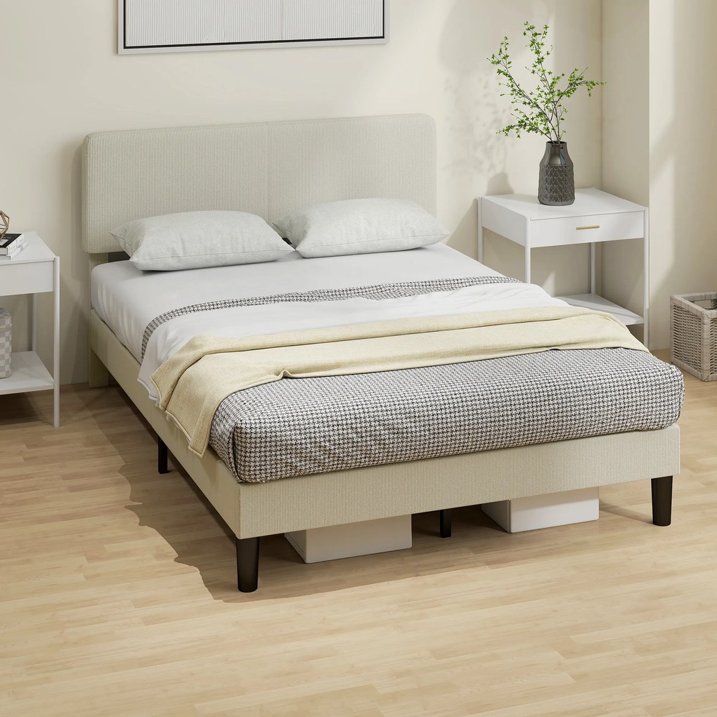HOMCOM Cadru de Pat Matrimonial 140x200 cm Cap de Pat Reglabil pe Înălțime Îmbrăcat în Catifea, Pat Matrimonial cu Șipci de Lemn, pentru Dormitor, Montaj Ușor, Gri Deschis | Aosom Romania
