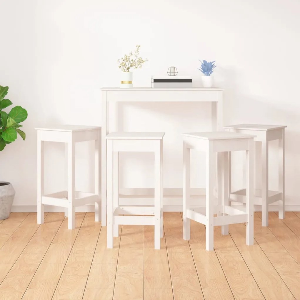 Set mobilier de bar, 5 piese, alb, lemn masiv de pin