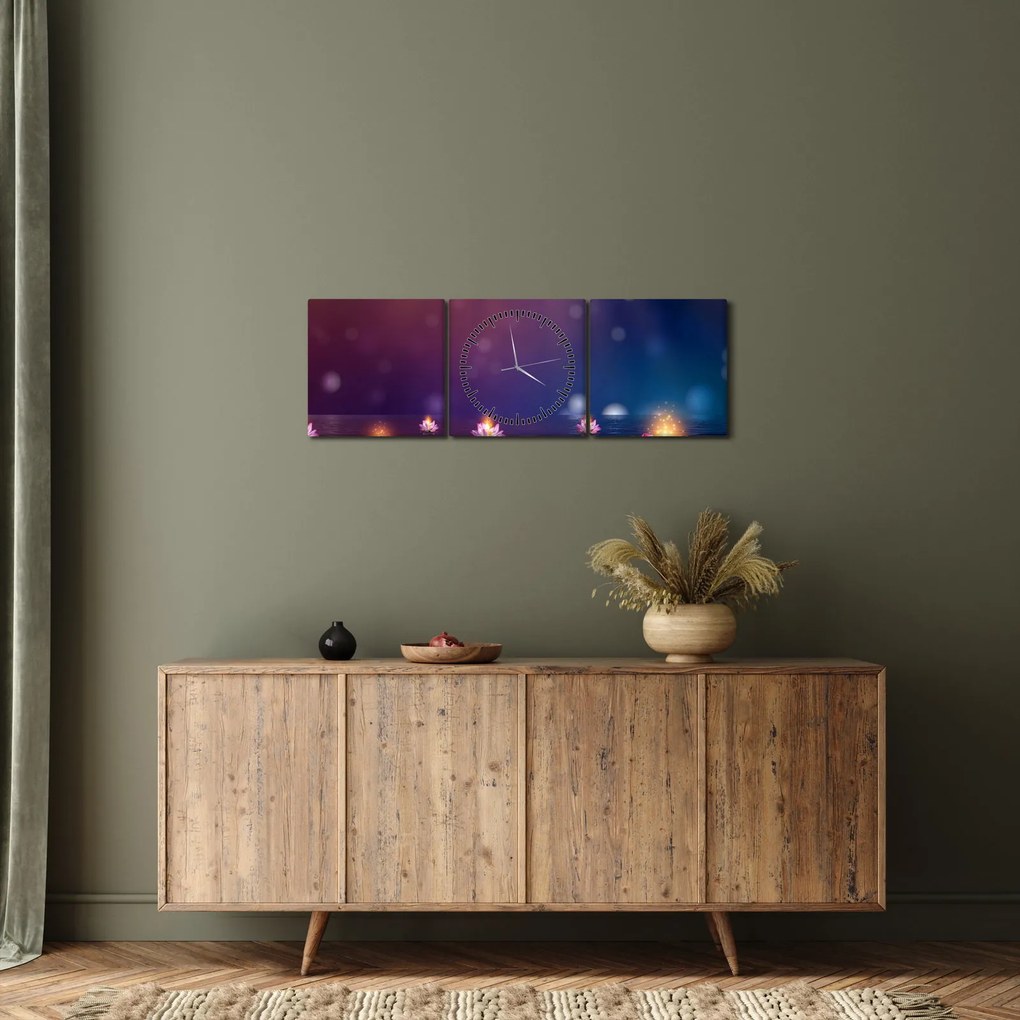 Tablou - Nuferi magici (cu ceas) (90x30 cm)