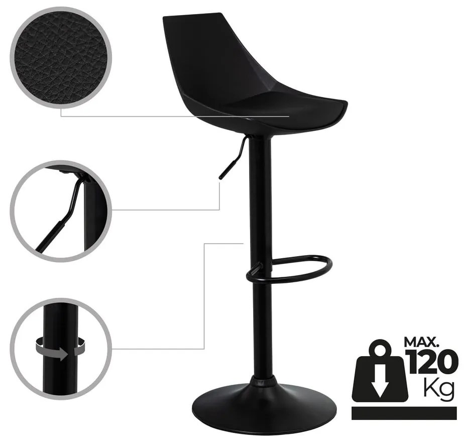 Scaune de bar negre cu înălțime ajustabilă 2 buc. din imitație de piele (înălțime șezut 56,5 cm) – Casa Selección