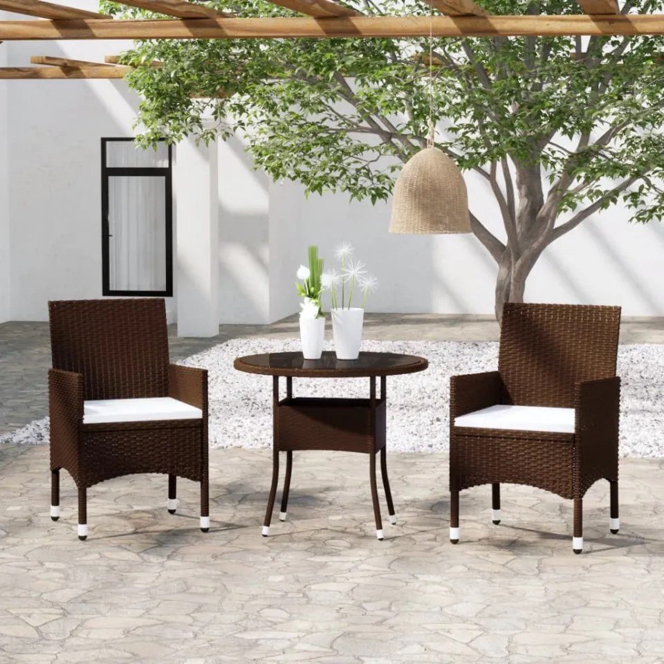 Set mobilier de grădină, 3 piese, maro, poliratan