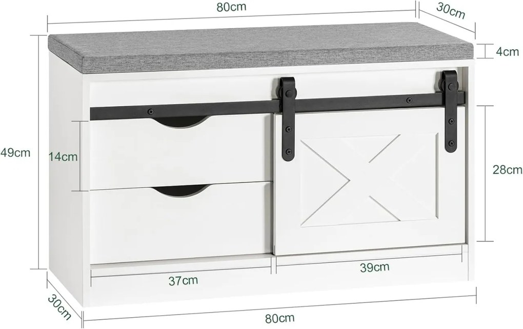 BAA57 - Bancuta hol, 80 cm, pantofar, depozitare pantofi - Alb