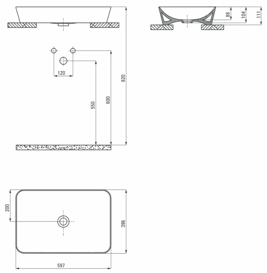 Lavoar pe blat antracit mat 60 cm, dreptunghiular, Deante Tess Antracit mat