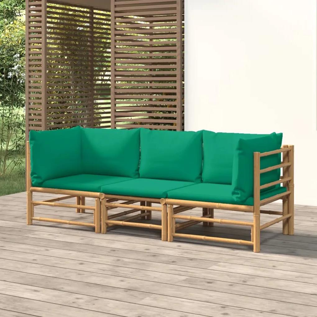 3155151 vidaXL Set mobilier de grădină cu perne verzi, 3 piese, bambus