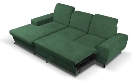 Colțar tapițat extensibil ALTA, în formă de L, cu spațiu de depozitare, stânga, verde