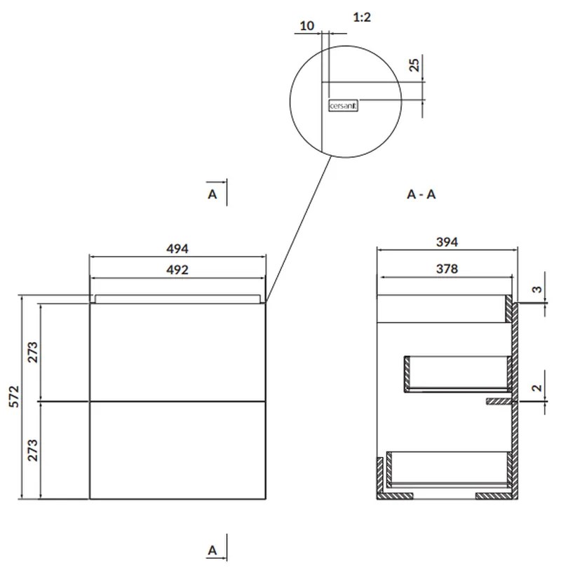 Dulap baie suspendat Cersanit Larga pentru lavoar 50, gri, montat Gri, 500 mm